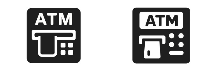 Different designs of ATM icons representing cash withdrawal and banking transactions
