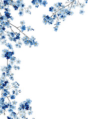 Delicate blue blossoms cascading in a corner frame