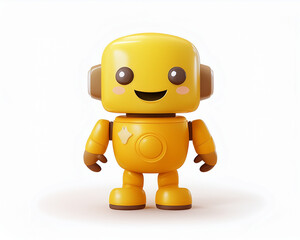 3D Cute Yellow Robot Character Icon Friendly AI and Technology Concept