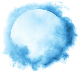 Full moon, framed by ethereal, blue clouds