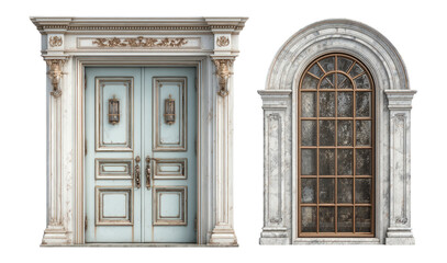 Elegant Classic Door and Window Decor with Intricate Details on Transparent Background