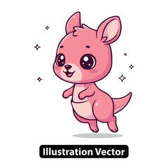 Cute Pink Kangaroo Cartoon Character with Sparkling Accents - Playful Wildlife Illustration