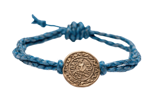 Blue braided bracelet with embossed metal disc