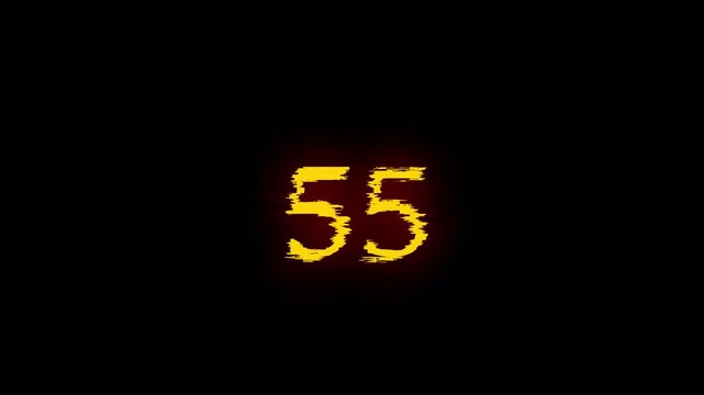 1 minutes Countdown glitch Glowing yellow number "60" with a glitch effect on a black background, resembling a digital countdown or timer.