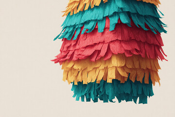 Obraz premium A vibrant multicolored fringed party decoration hangs from above against a plain backdrop. Ready to be used for a party or celebration