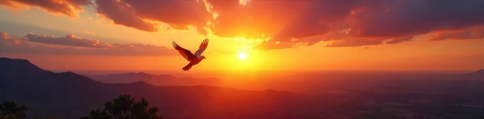 Naklejka premium Majestic Bird in Flight at Sunset A Symbol of Freedom and Limitless Potential