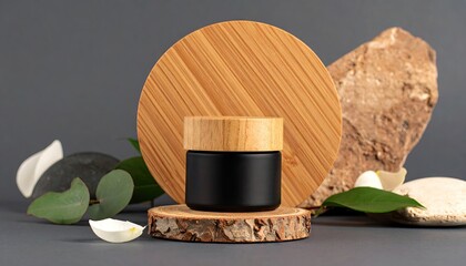 Black Balm Jar with Wooden Lid on Slate Base