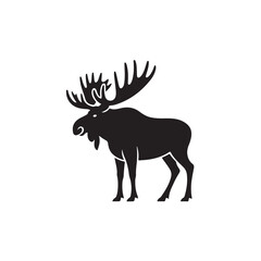 Silhouette of a majestic moose with large antlers on a white background