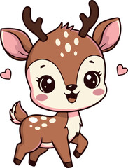 Adorable kawaii baby deer character with big eyes and loving hearts, a charming woodland animal vector