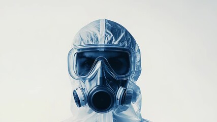 Scientist wearing hazmat suit and gas mask in laboratory setting - Powered by Adobe