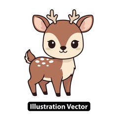 Kawaii cartoon baby deer with adorable big eyes. Cute little fawn animal character vector illustration
