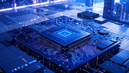 High-tech CPU in urban scene