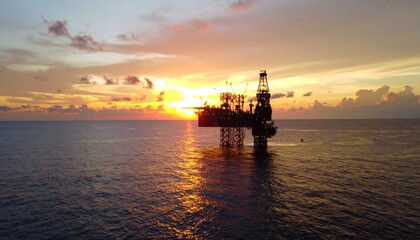 Obraz premium Offshore oil rig at sunset