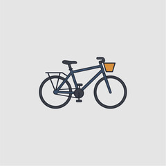 Fototapeta premium A simple, flat illustration of a blue bicycle with a basket on the front and a rack on the back, set against a plain gray background.