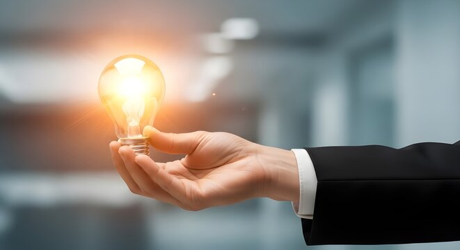Hand Holding a Glowing Light Bulb: A Symbol of Innovation and Creativity