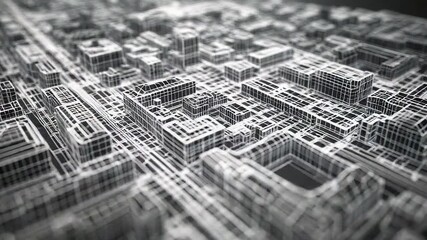 Complex wireframe cityscape expanding into the distance - Powered by Adobe