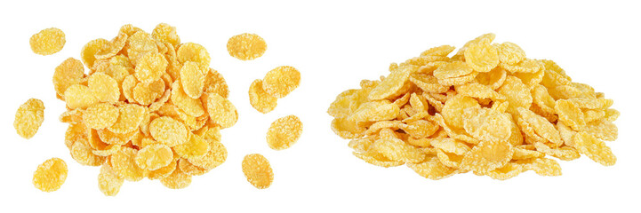 Cornflakes isolated on white background. Top view. Flat lay.