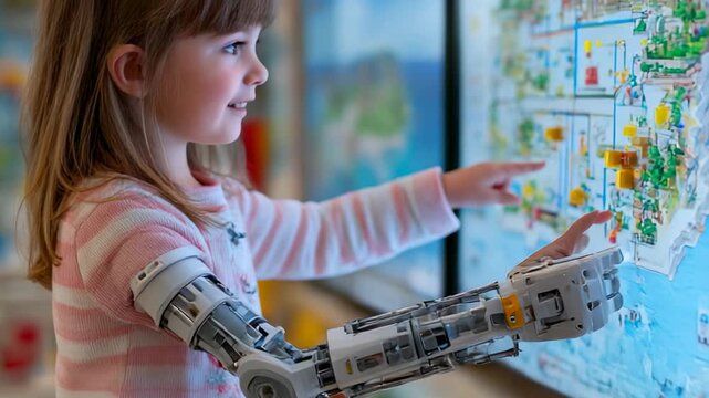 Kid with prosthetic arm interactive map