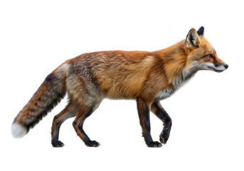 Red fox walking isolated on transparent background