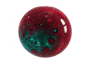 Red and teal marbled sphere isolated on transparent background