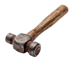 Rusty ball-peen hammer with wooden handle