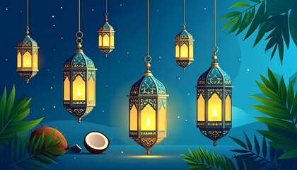 Hanging lanterns, tropical night