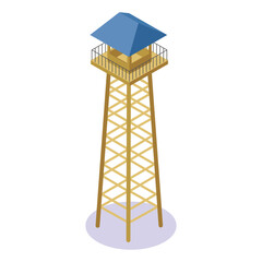 Tall wooden observation post or guard watchtower, isolated isometric vector icon