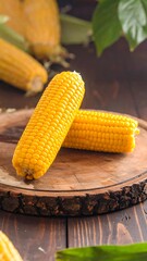 Fresh Corn on Wooden Board