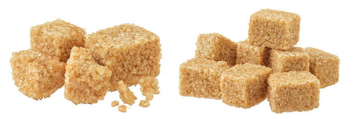 brown sugar cubes isolated on white background