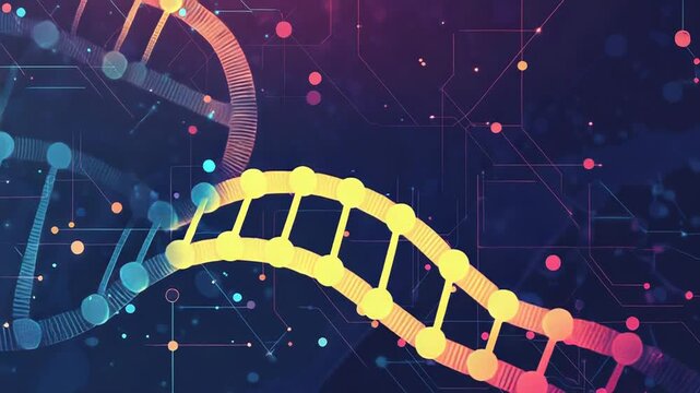 Dna strand connecting with futuristic circuitry in medical research