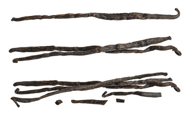 Dried vanilla stick isolated on white background