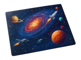 Cardboard puzzle with space theme