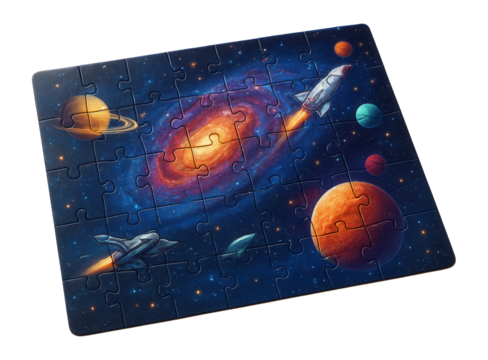 Cardboard puzzle with space theme
