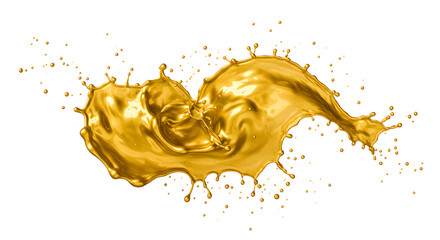 yellow splash isolated on white background, gold fluid ink swirl collection &ndash; 3d rendered isolated design elements