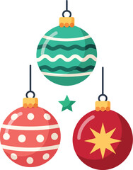 Colorful Flat Christmas Baubles Set with Star Accent illustration
