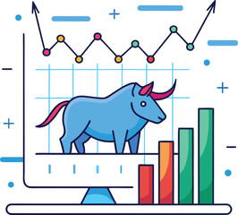 Vector of Digital Line Chart Showing Bullish Market