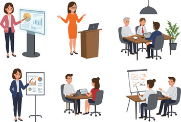 Business presentation and meeting scenes, office teamwork, corporate collaboration, professional discussion, workplace planning, charts, graphs, productivity, communication, strategy, success