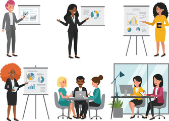 Business presentation and teamwork scenes, office collaboration, professional meeting, workplace discussion, charts, graphs, corporate communication, teamwork success, planning, productivity