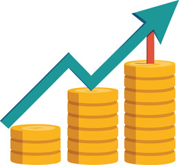 Upward Arrow Growing From Stack Of Coins Vector