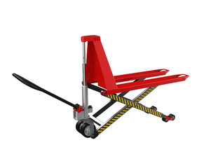 Vibrant Red Hand Pallet Truck: Key Essential Material Handling Equipment for Efficient Logistics, Warehouse Operations and Industrial Supply Chain Management on a Transparent HD Background.