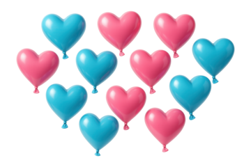 Blue and pink heart-shaped party favors