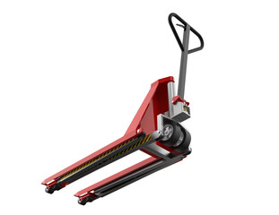 Vibrant Red Hand Pallet Truck: Key Essential Material Handling Equipment for Efficient Logistics, Warehouse Operations and Industrial Supply Chain Management on a Transparent HD Background.