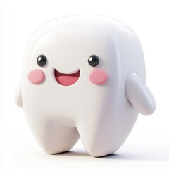 3D cartoon tooth character, isolated on white, playful and bright.