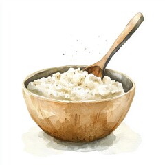 Watercolor style illustration of oatmeal, blending soft colors, isolated on white.