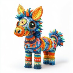 Obraz premium Paper art representation of a Mexican piñata toy, intricately designed, isolated on white.