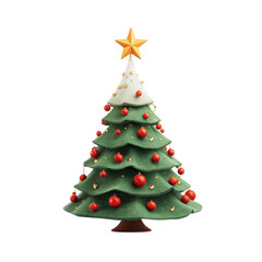 Obraz premium Festive Christmas Tree 3D render with Red Ornaments and Golden Star.