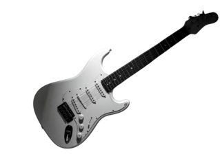 Angled 3D Perspective of Pearl White Electric Guitar, Transparent PNG