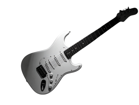  Angled 3D Perspective of Pearl White Electric Guitar, Transparent PNG