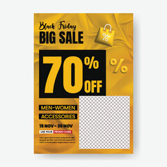 Black Friday Big Fashion Discount print Flyer Poster Template with Retail Sale Offer, Brochure Concept, leaflet promotion, bold offer text Background, marketing event, and Stylish Design