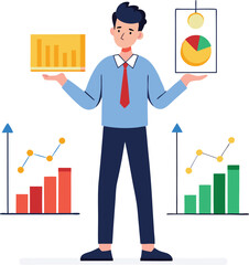 Vector of Investor Comparing Two Market Charts